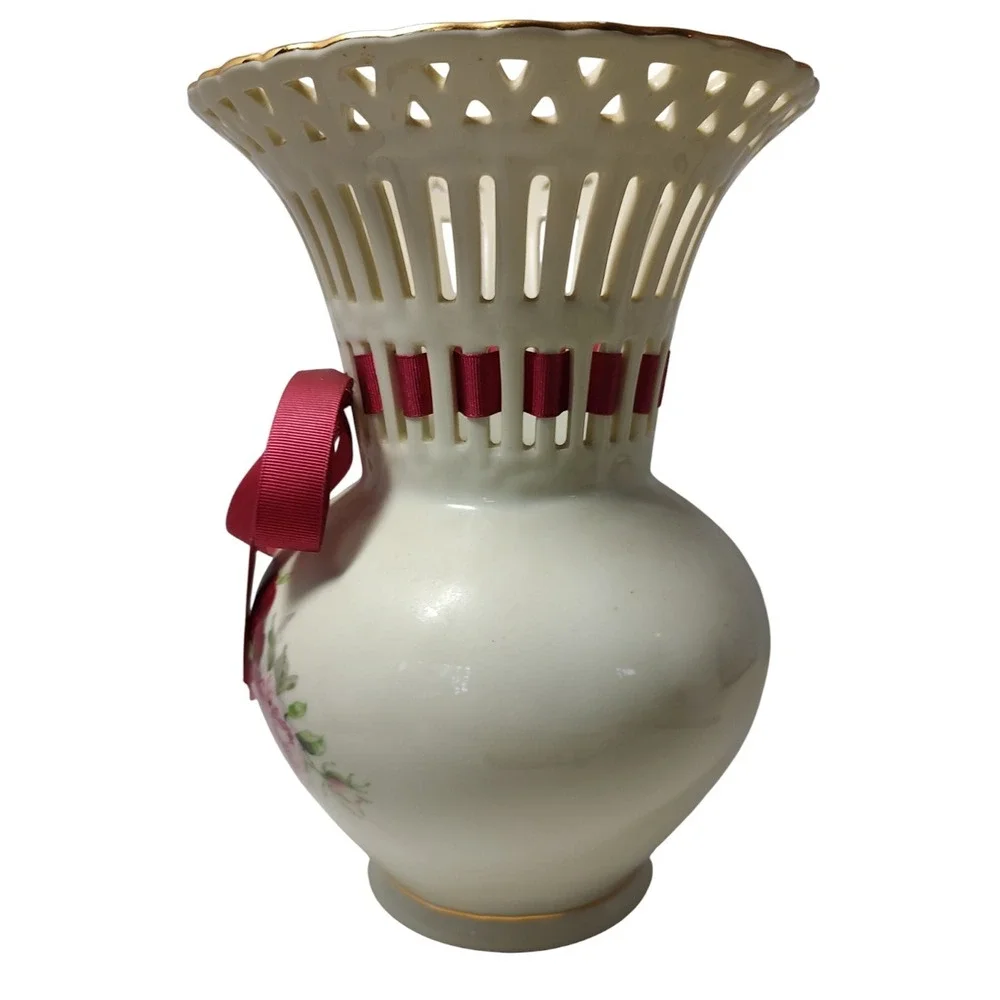 Formalities by Baum Bros Vase Reticulated Rose 1980s Vintage‎ 9.5 Inches